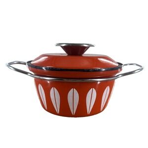 Vintage CATHRINEHOLM 6" Enamelware ORANGE LOTUS Casserole/Dutch Oven Norway MCM